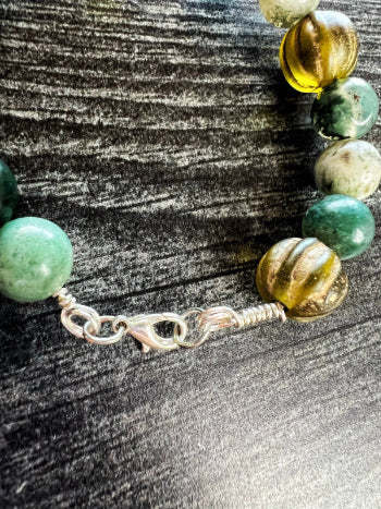 Emerald Tides Beaded Bracelet -Simple Beaded Bracelet - Moss Agate - Simply Rustic Jewelry