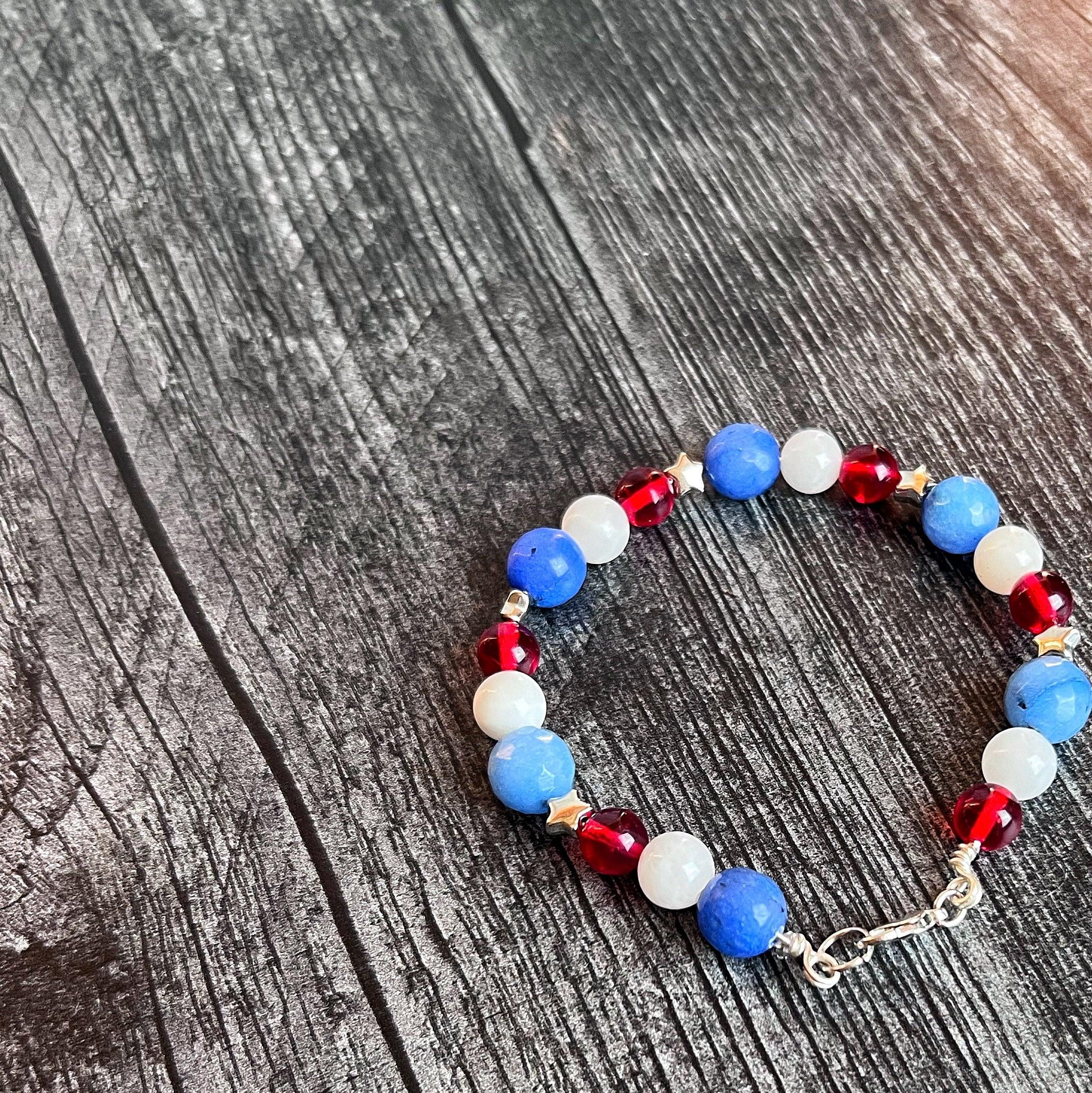Fire Cracker Bracelet -Simple Beaded Bracelet - Dragon's Vein Agate, Selenite and Glass Beads - Simply Rustic Jewelry