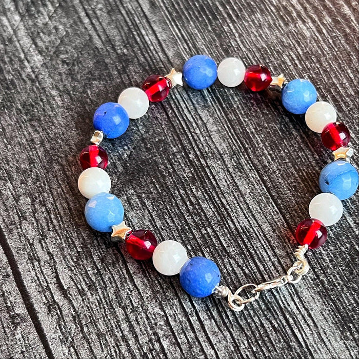 Fire Cracker Bracelet -Simple Beaded Bracelet - Dragon's Vein Agate, Selenite and Glass Beads - Simply Rustic Jewelry