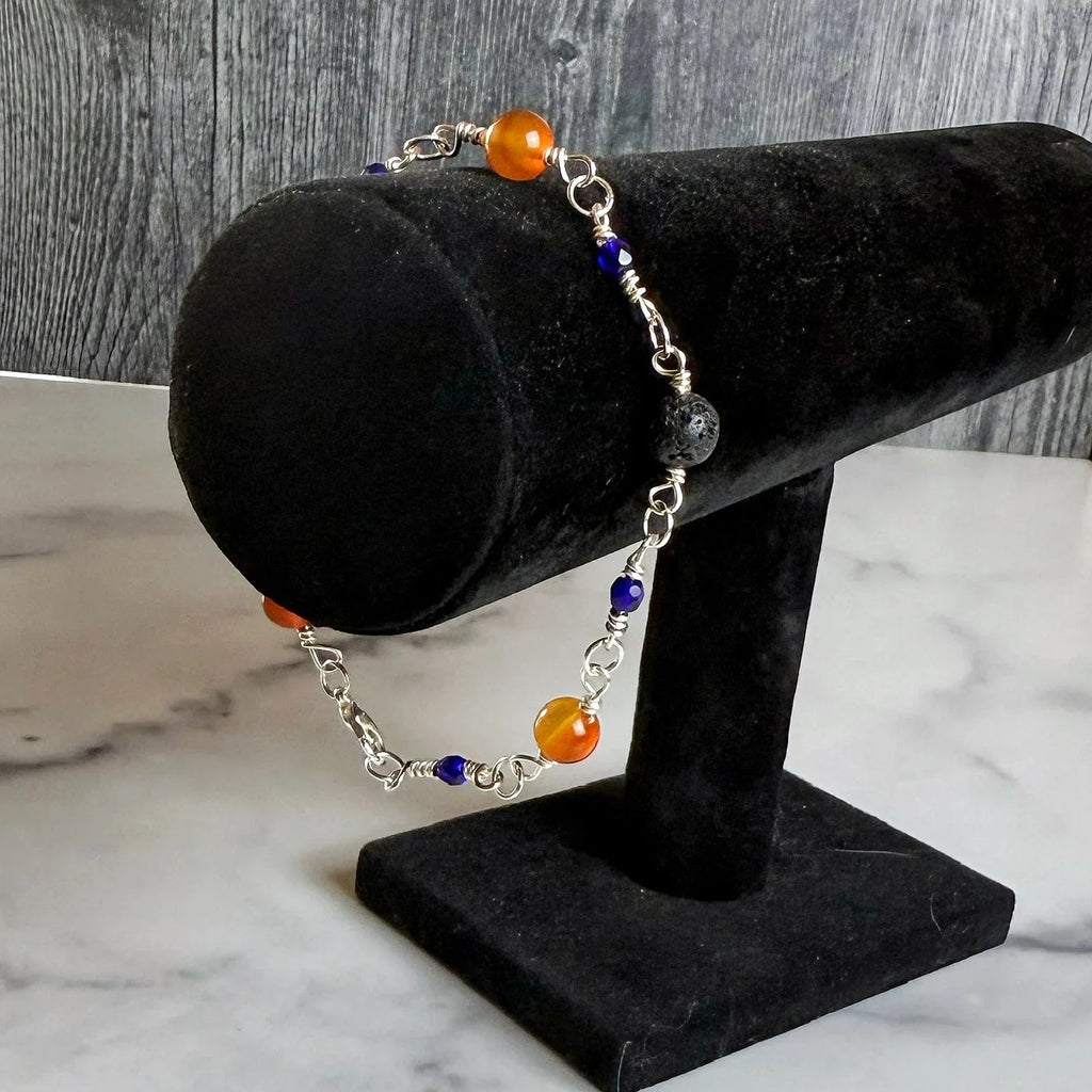 Gothic Glam Bracelet - Lapis Lazul and Carnelian Link Bracelet - Simply Rustic Jewelry