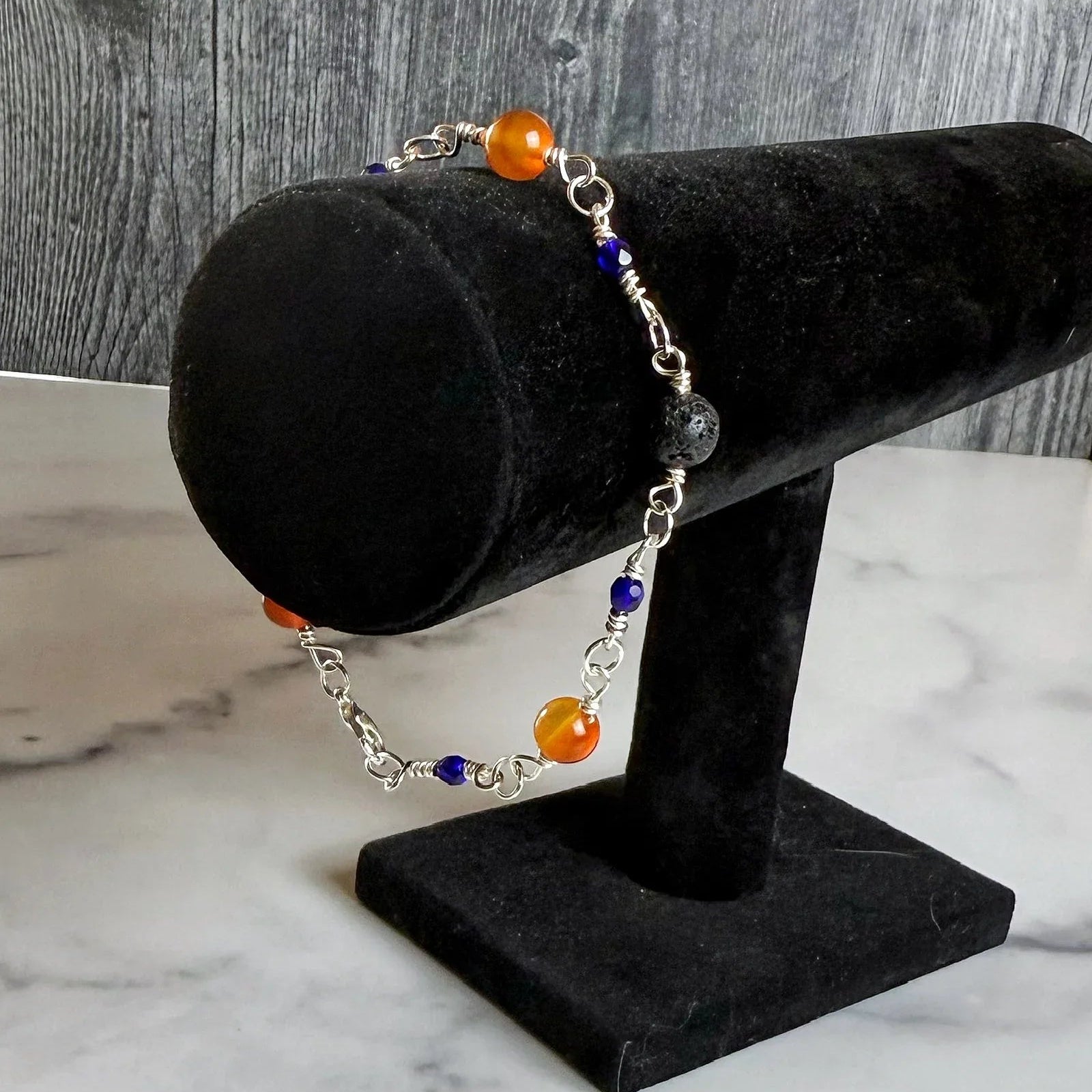 Gothic Glam Bracelet - Lapis Lazul and Carnelian Link Bracelet - Simply Rustic Jewelry