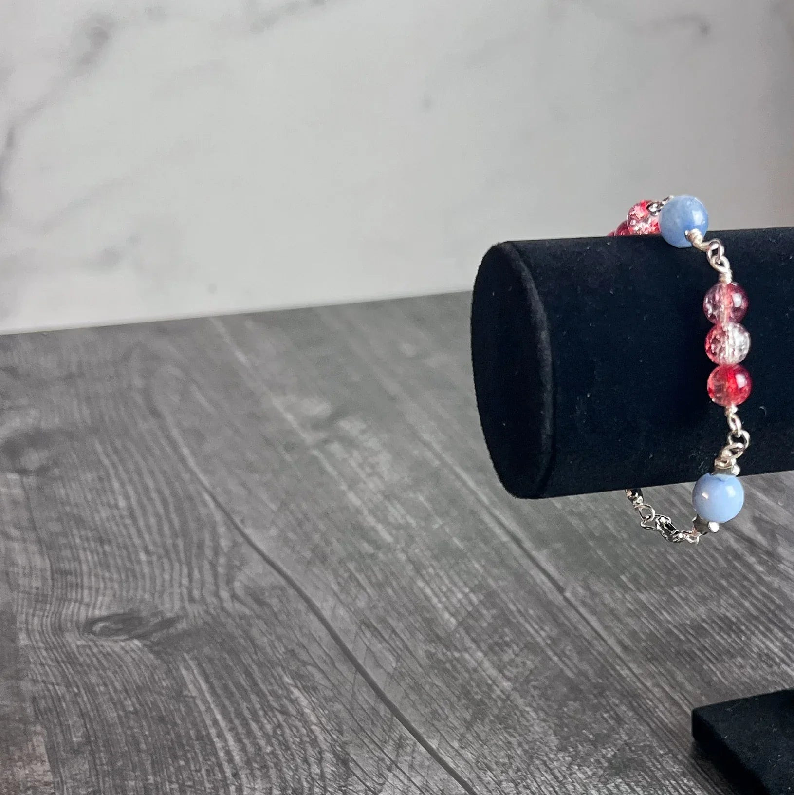 Star Spangled Bracelet -Link Bracelet - Crackle Glass, Dragon's Vein Agate, Metal Star Beads - Simply Rustic Jewelry