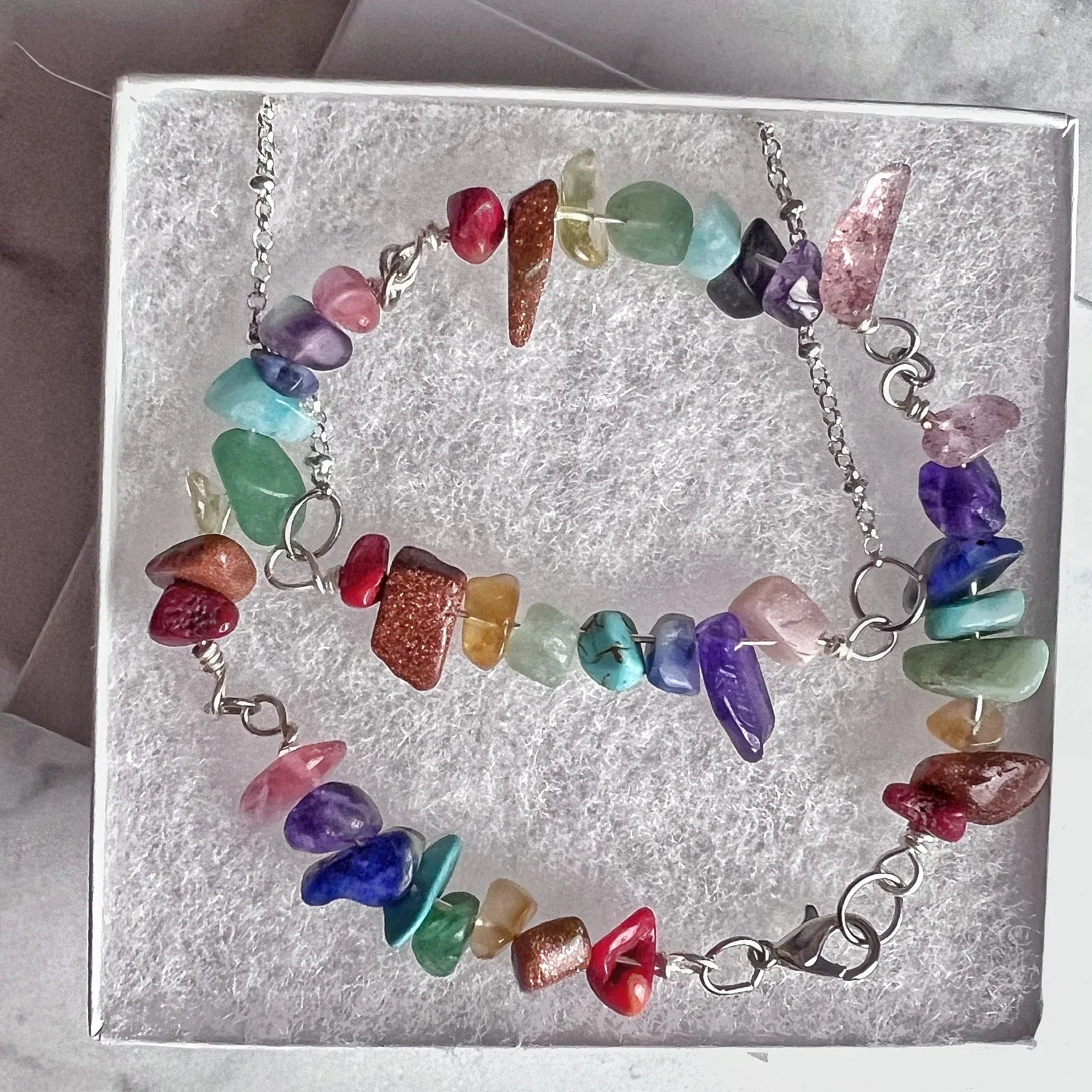 Be Proud Collection - Handmade Multicolored Bead Chip Matching Necklace and Bracelet Set - Turquoise, Amethyst, Citrine, Aventurine and Rose Quartz - Simply Rustic Jewelry