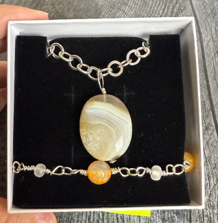 Honeydew Collection - Handmade Matching Citrine Necklace and Link Bracelet - Simply Rustic Jewelry