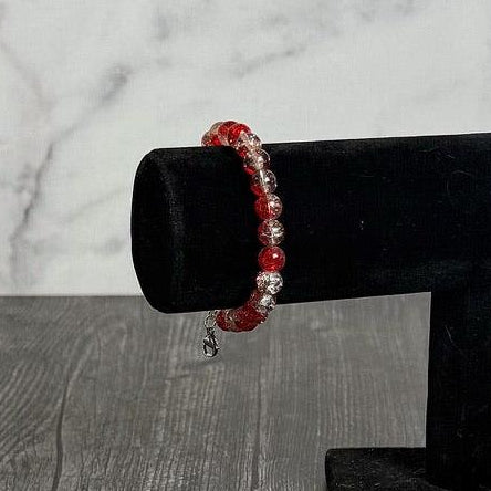 Ruby Gleam Collection - Matching Artesian Glass Bead Necklace and Crackle Glass Beaded Bracelet - Simply Rustic Jewelry