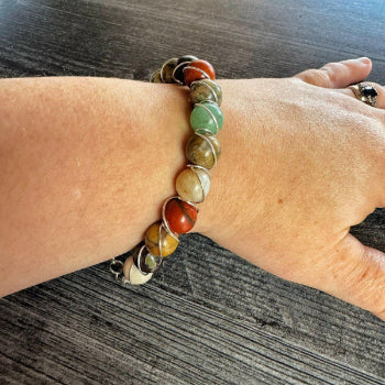 Tinsel And Timber Collection -Handmade Matching Bloodstone Necklace and Agate Wire Wrapped Bracelet Set - Simply Rustic Jewelry