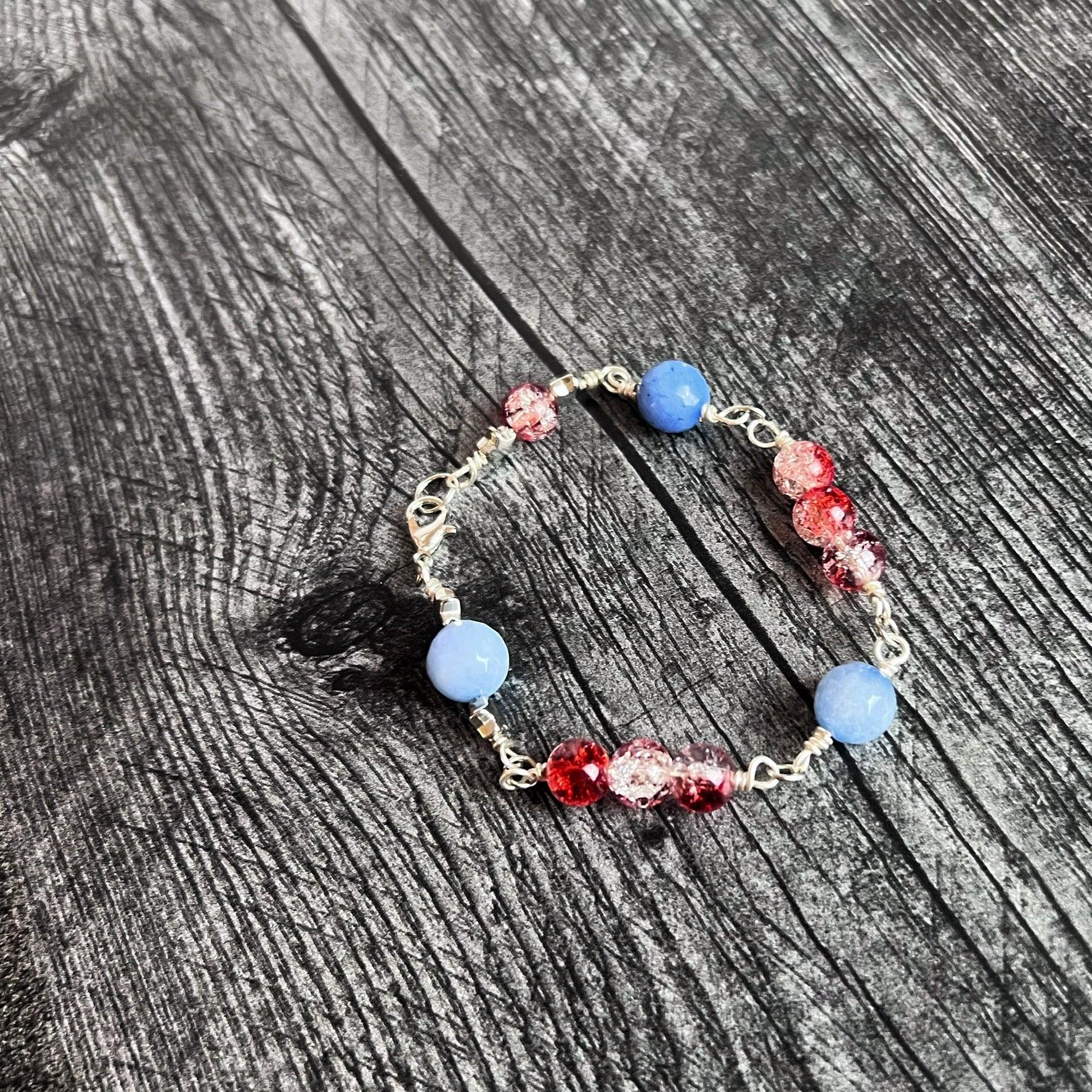 Star Spangled Collection -Matching Necklace and Bracelet Set - Dragons Vein Agate and Crackle Glass Beads - Simply Rustic Jewelry