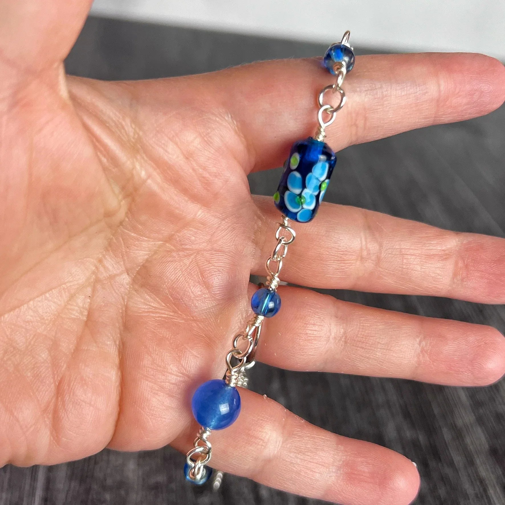 Dark Meadows Bracelet - Handmade Glass Beaded Link Bracelet - Simply Rustic Jewelry