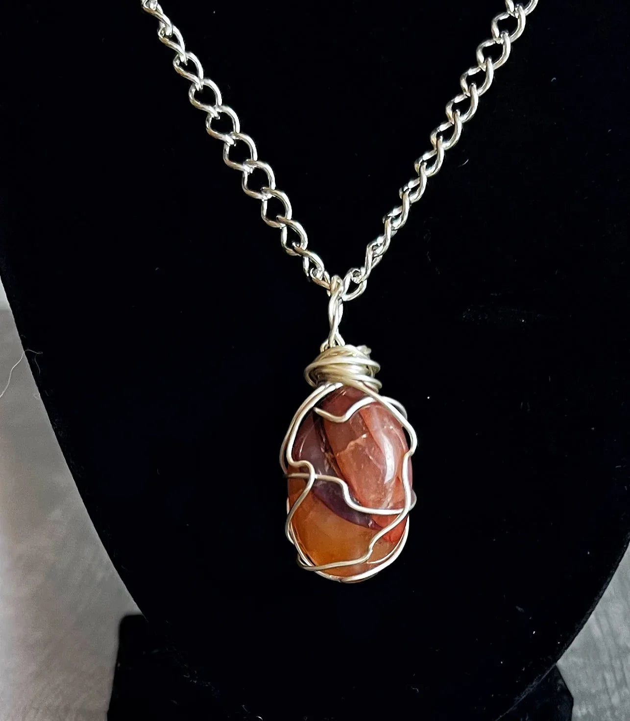 Summer Popsicle Necklace - Handmade Simple Wire Wrapped Carnelian Pendant - Simply Rustic Jewelry
