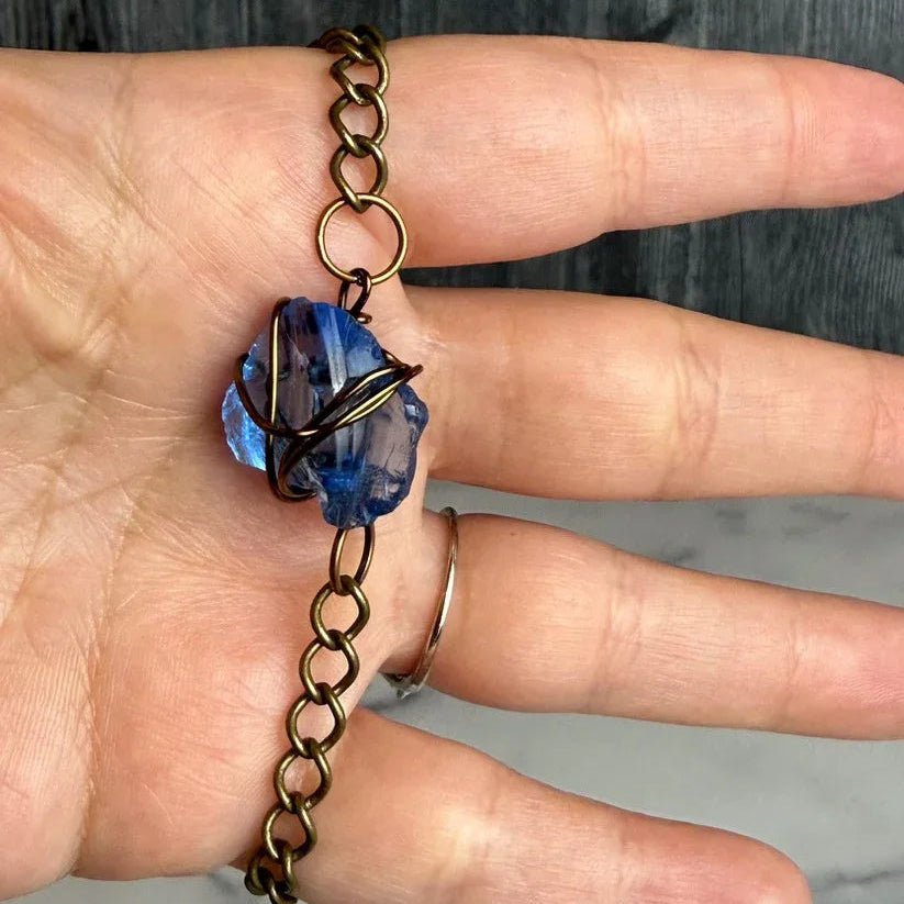 Echoes of Blue Bracelet - Chain Bracelet with Stones or Beads - Sea Glass - Simply Rustic Jewelry