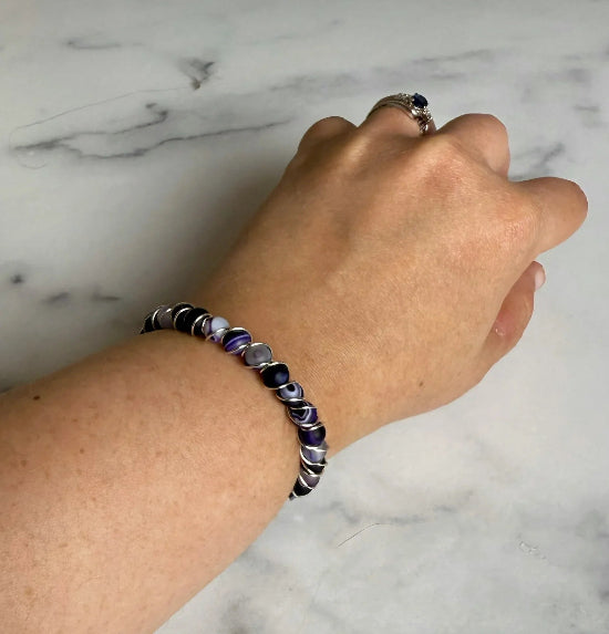 Soft Clarity Bracelet - Agate Beaded Bracelet With Wire Wrapping - Simply Rustic Jewelry