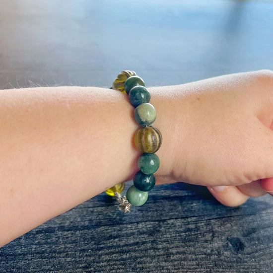 Emerald Tides Beaded Bracelet -Simple Beaded Bracelet - Moss Agate - Simply Rustic Jewelry