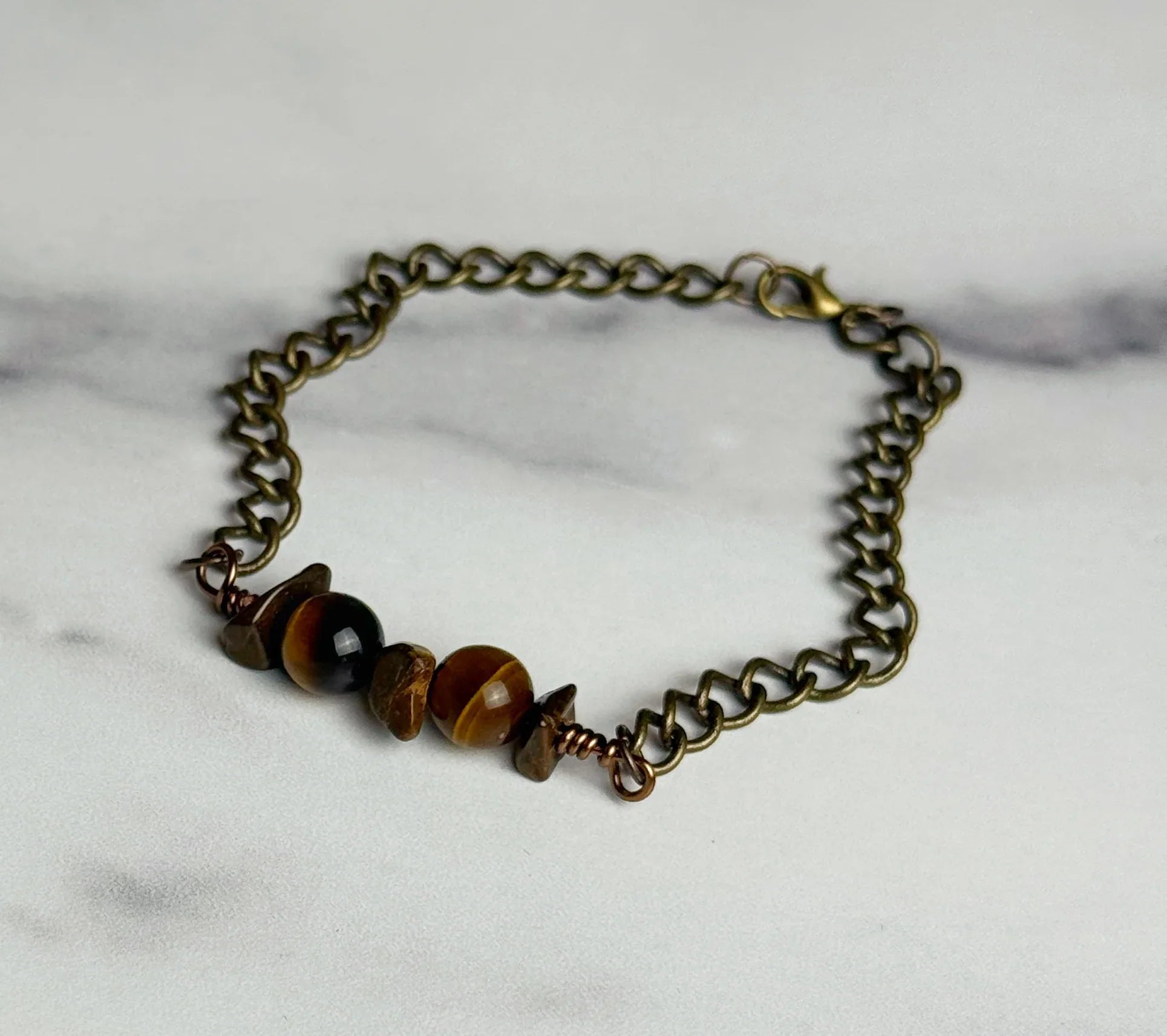 Tree Bark Bracelet -Wire Bracelet With Stone Or Beads - Tigers Eye - Simply Rustic Jewelry