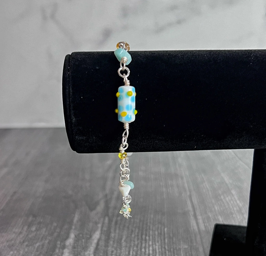 Turquoise Petal Harmony Bracelet- Amazonite, Citrate and Glass Link Bracelet - Simply Rustic Jewelry