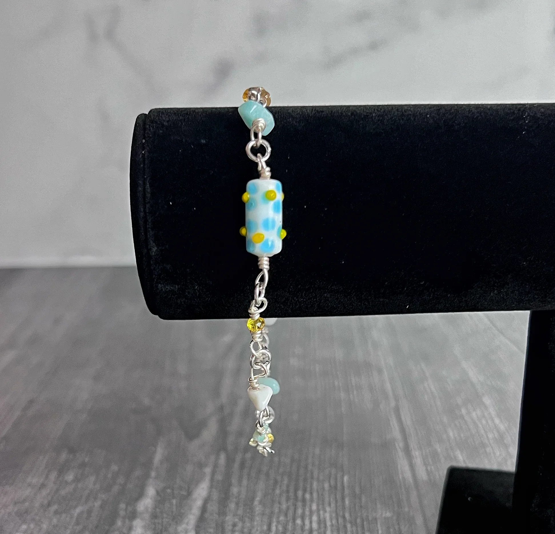 Turquoise Petal Harmony Bracelet- Amazonite, Citrate and Glass Link Bracelet - Simply Rustic Jewelry