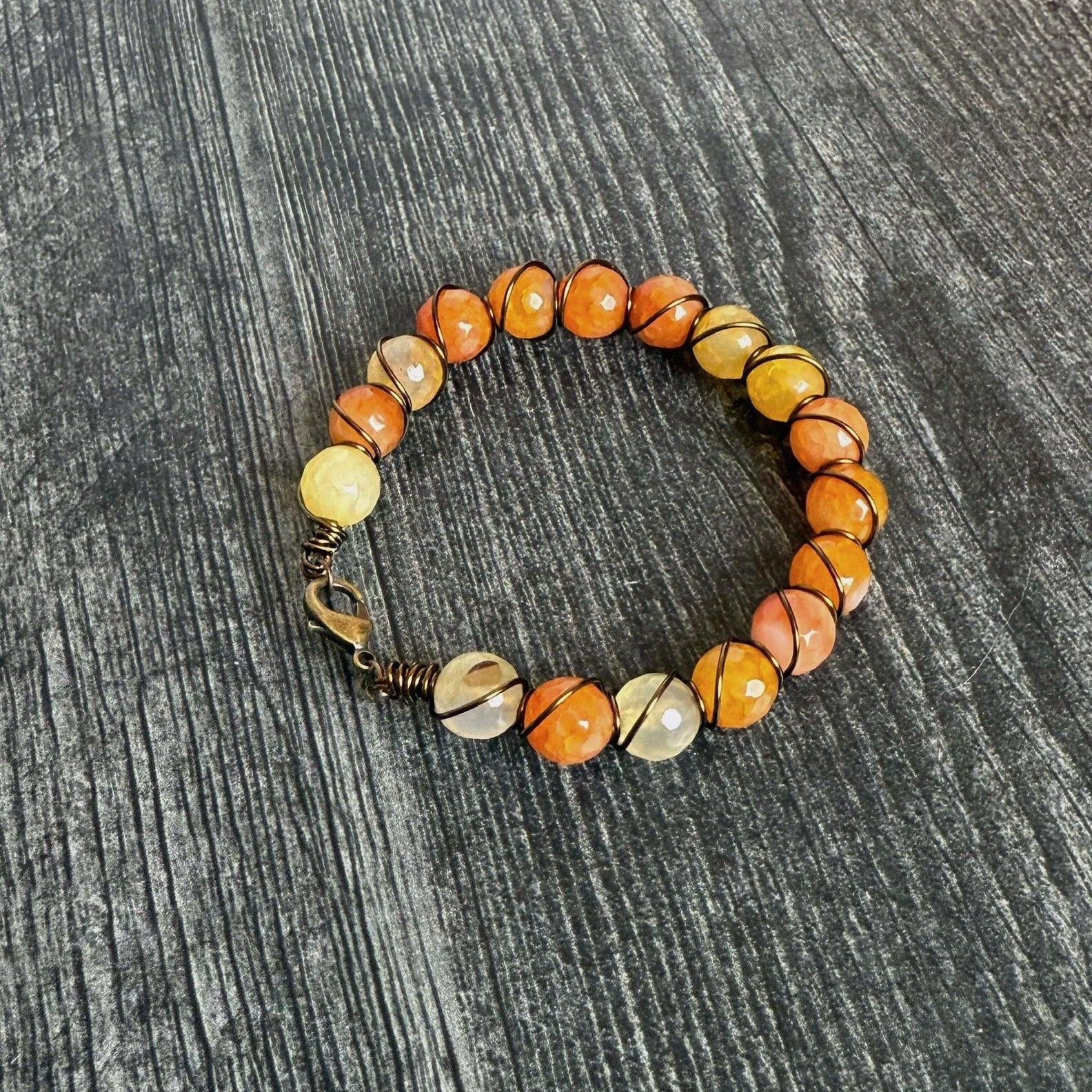 Autumn Harvest Bracelet - Wire Wrapped Carnelian Beaded Bracelet - Simply Rustic Jewelry