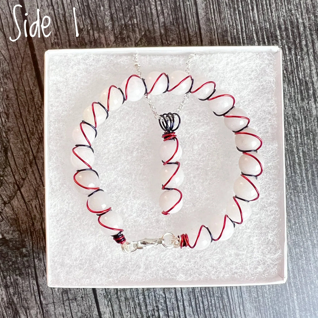 Red, White, and Beautiful Collection -Handmade Matching Selenite Necklace and Wire Wrapped SeleniteBracelet Set - Simply Rustic Jewelry