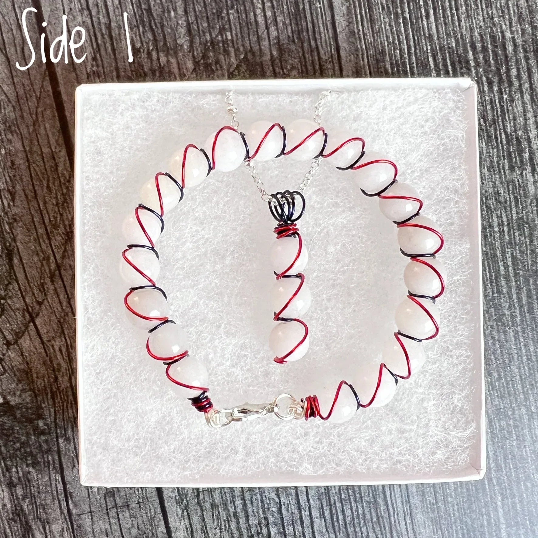 Red, White, and Beautiful Collection -Handmade Matching Selenite Necklace and Wire Wrapped SeleniteBracelet Set - Simply Rustic Jewelry