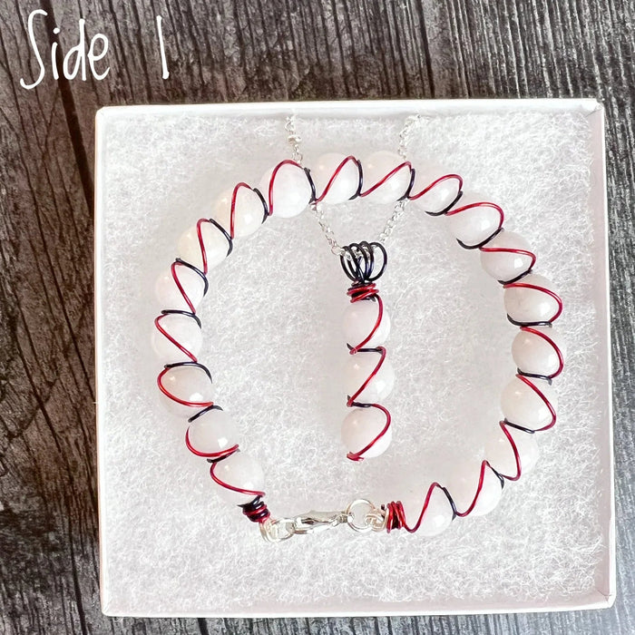 Red, White, and Beautiful Collection -Handmade Matching Selenite Necklace and Wire Wrapped SeleniteBracelet Set - Simply Rustic Jewelry