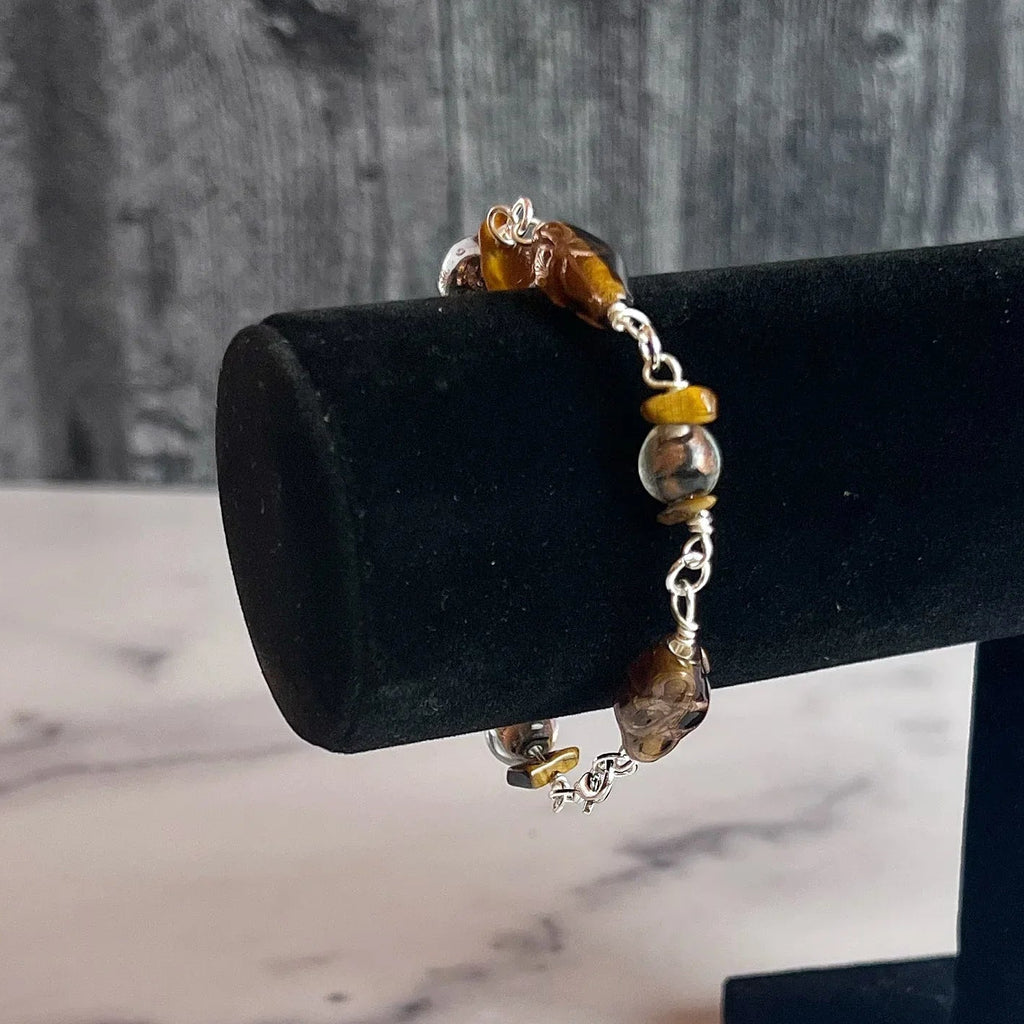 Tiger's Gaze Bracelet -Handmade Glass Link Bracelet - Simply Rustic Jewelry
