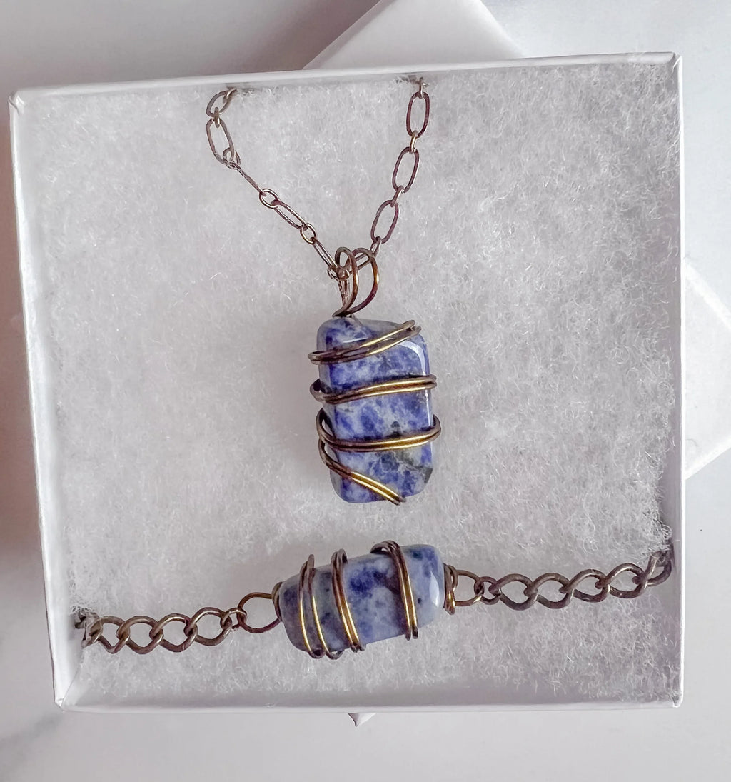 Sovereign Grace Collection -Handmade Matching Sodalite Necklace and Bracelet Set - Simply Rustic Jewelry