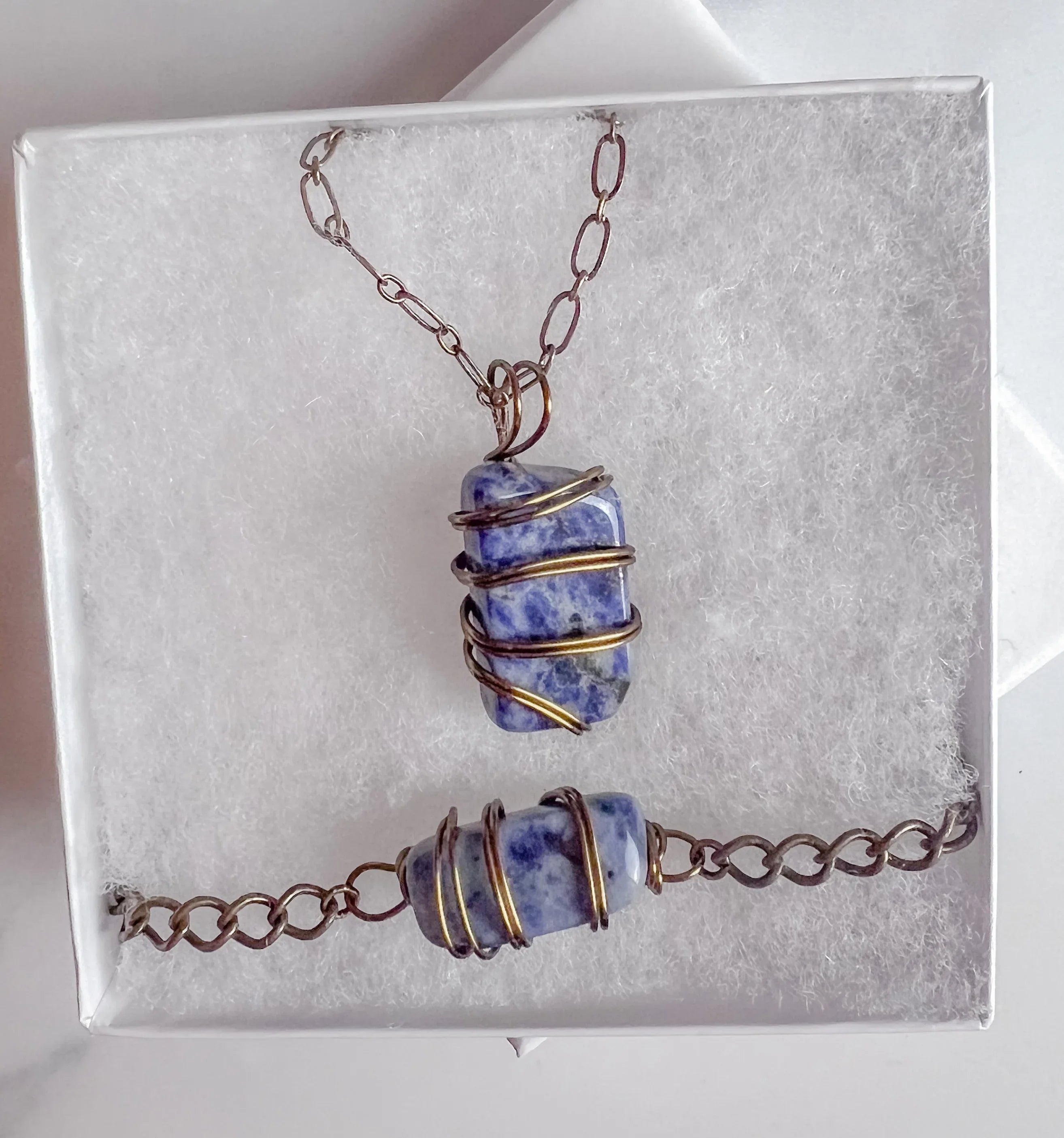 Sovereign Grace Collection -Handmade Matching Sodalite Necklace and Bracelet Set - Simply Rustic Jewelry
