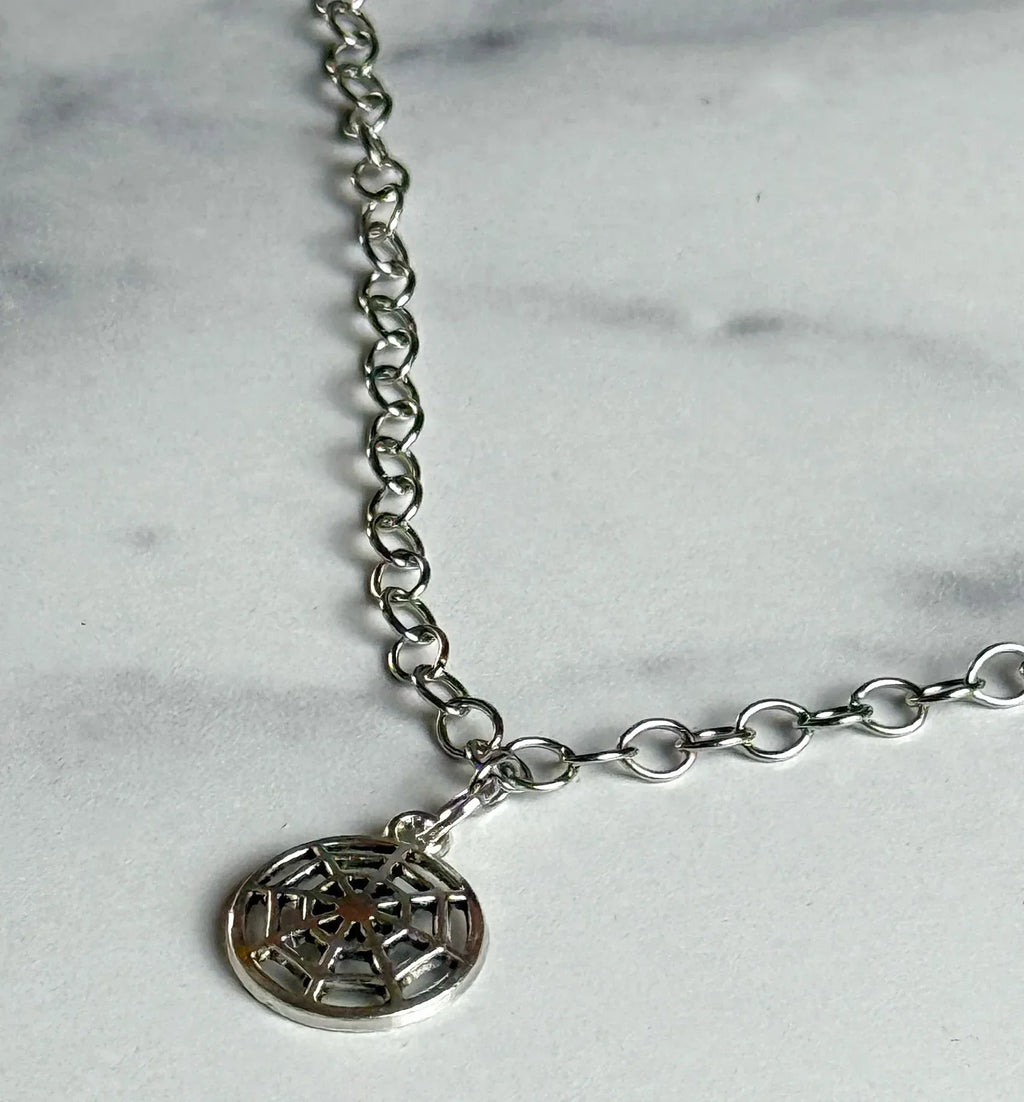 Haunted Threads Necklace - Pendant Necklaces With Spider Web Charms - Simply Rustic Jewelry