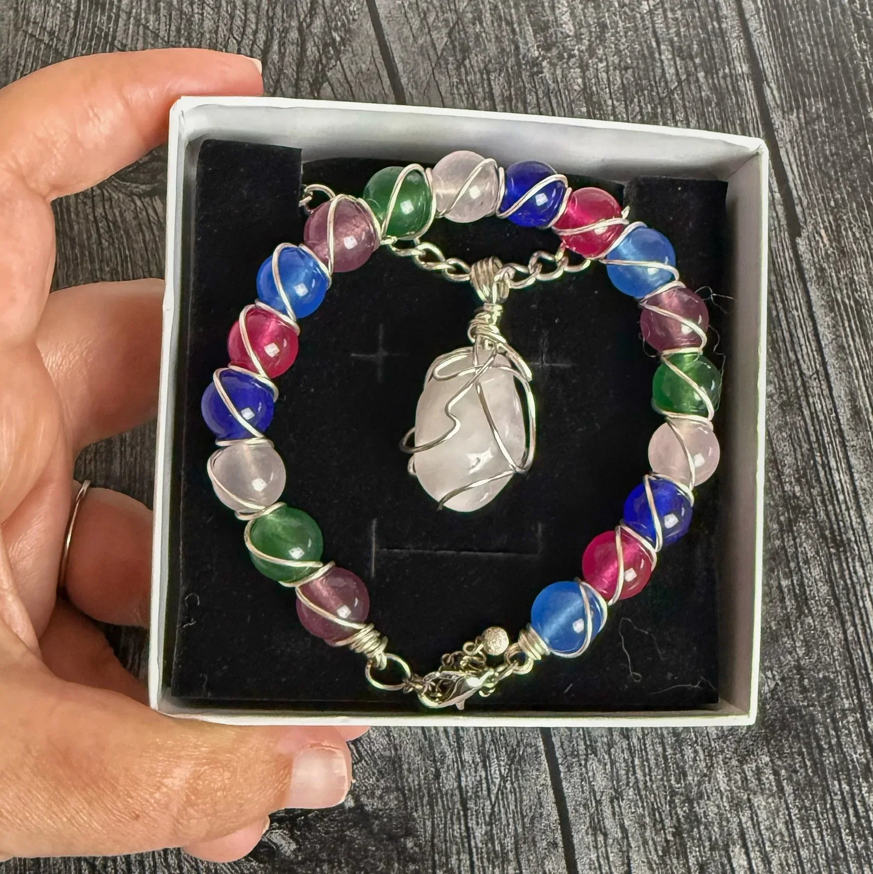 Serene Selenite Collecton -Handmade Matching Selenite Necklace and Glass Beaded Bracelet Set - Simply Rustic Jewelry