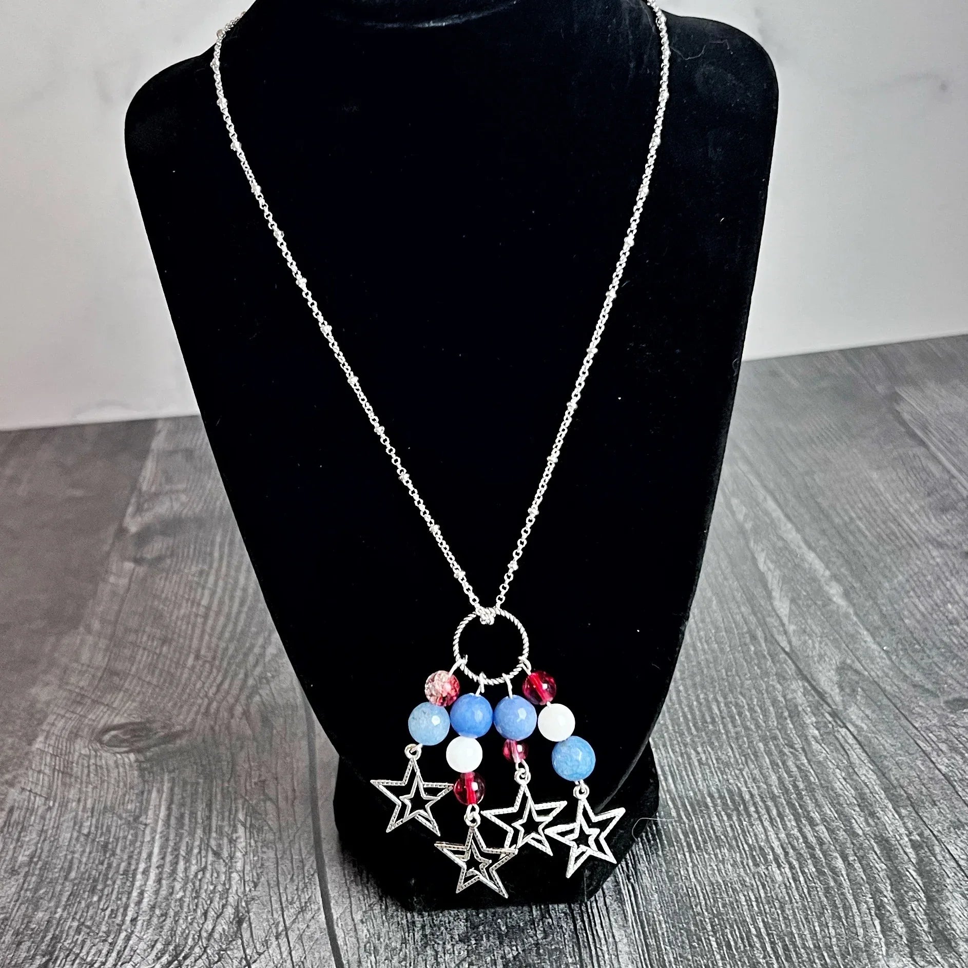 Star Spangled Collection -Matching Necklace and Bracelet Set - Dragons Vein Agate and Crackle Glass Beads - Simply Rustic Jewelry