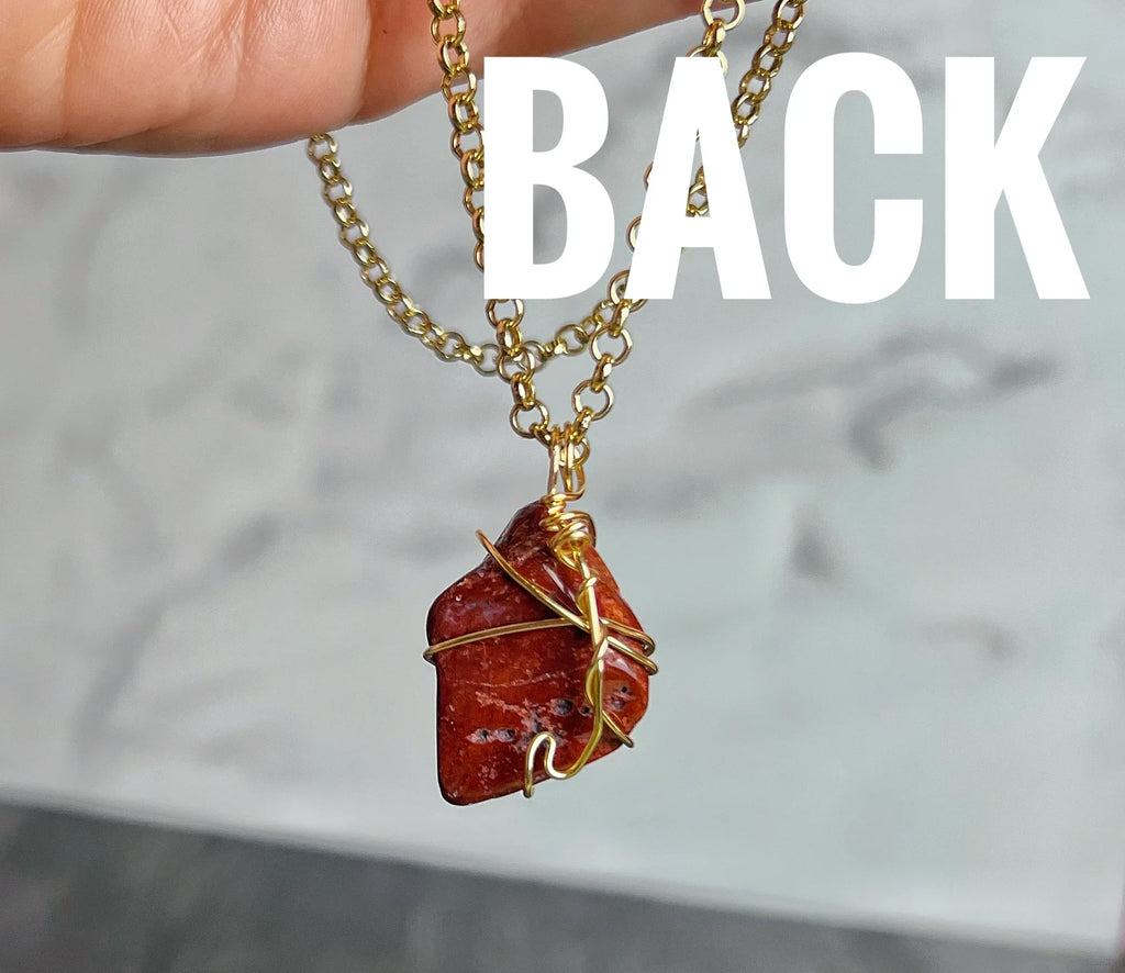 Crimson Sunburst Necklace -Simple Jasper wire wrapped crystal pendant - Simply Rustic Jewelry