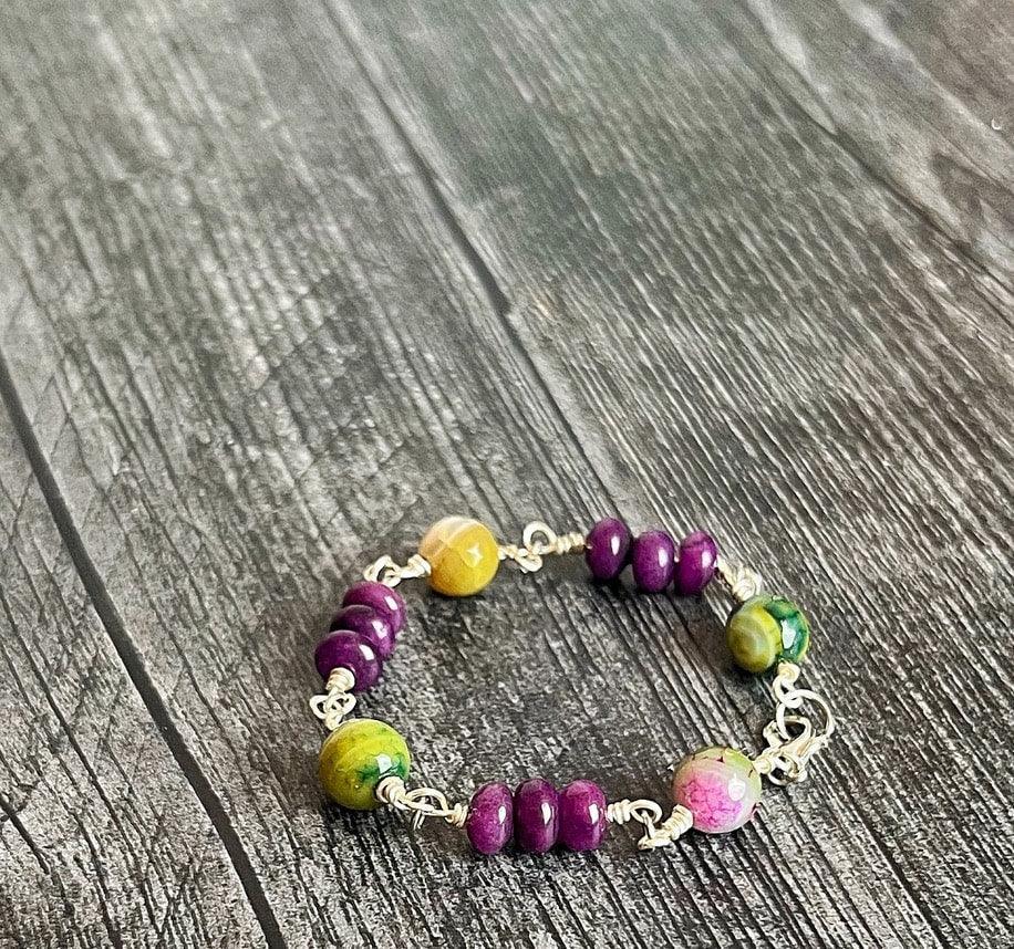 "Simply Rustic' Segments - Amethyst and Agate Link Bracelet - Simply Rustic Jewelry