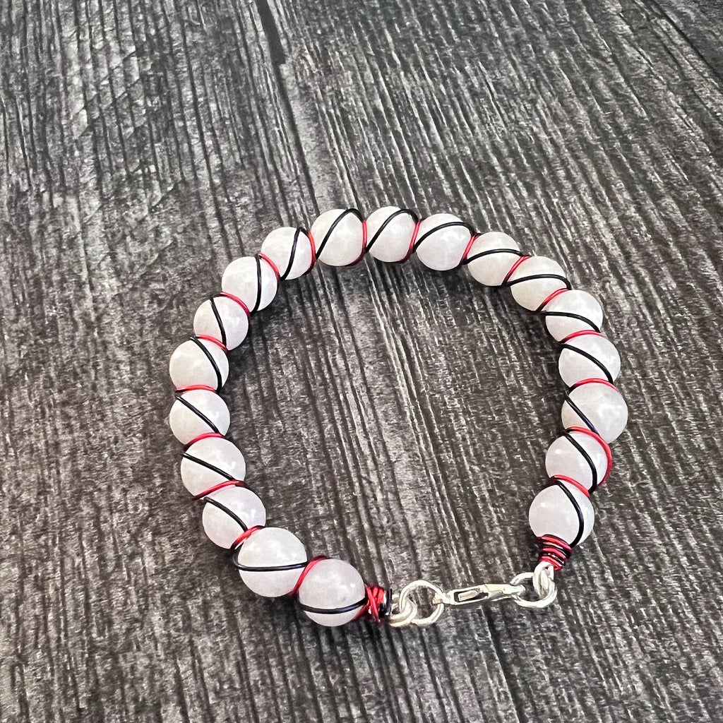 Red, White, and Beautiful Collection -Handmade Matching Selenite Necklace and Wire Wrapped SeleniteBracelet Set - Simply Rustic Jewelry