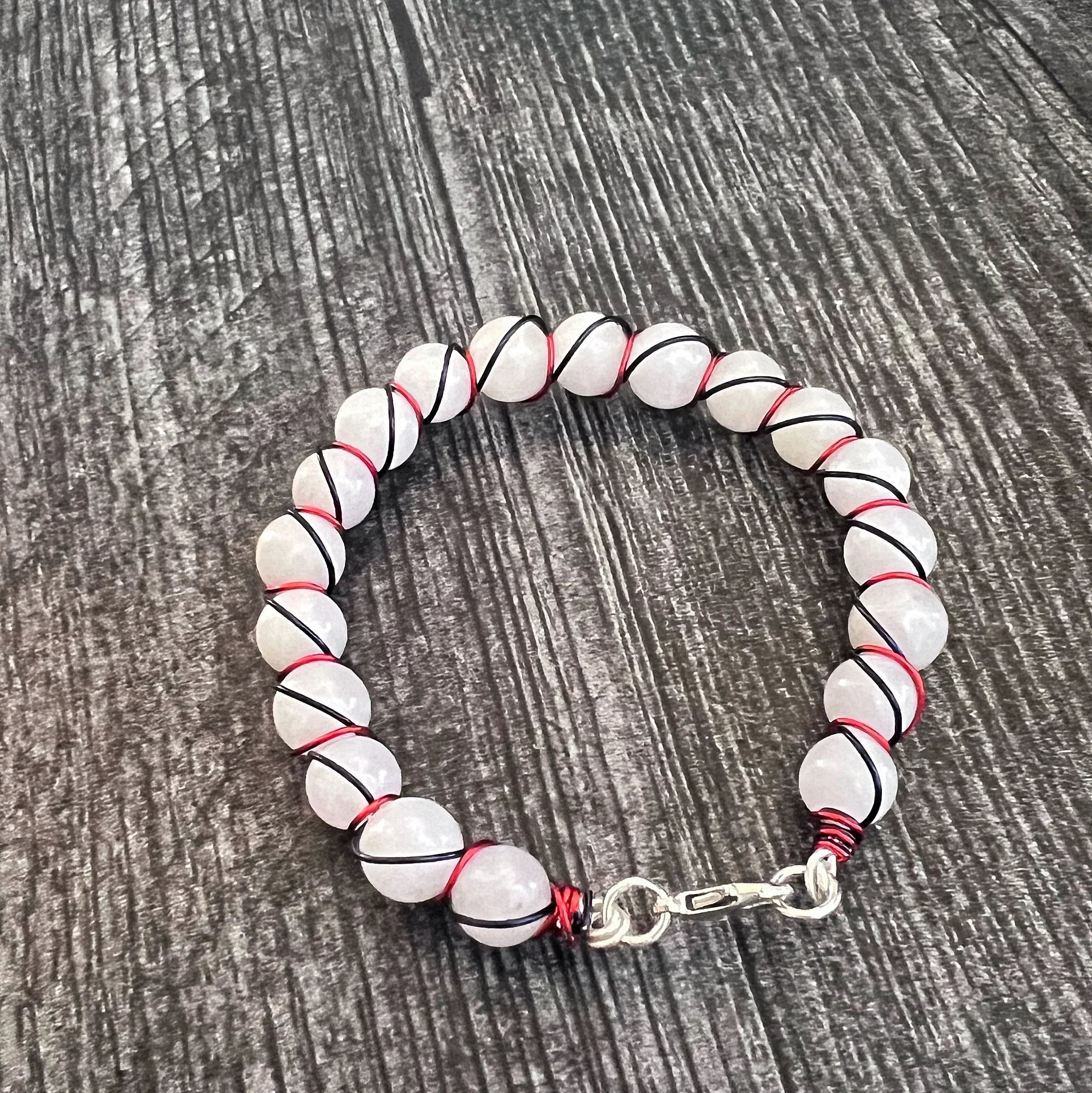 Red, White, and Beautiful Collection -Handmade Matching Selenite Necklace and Wire Wrapped SeleniteBracelet Set - Simply Rustic Jewelry