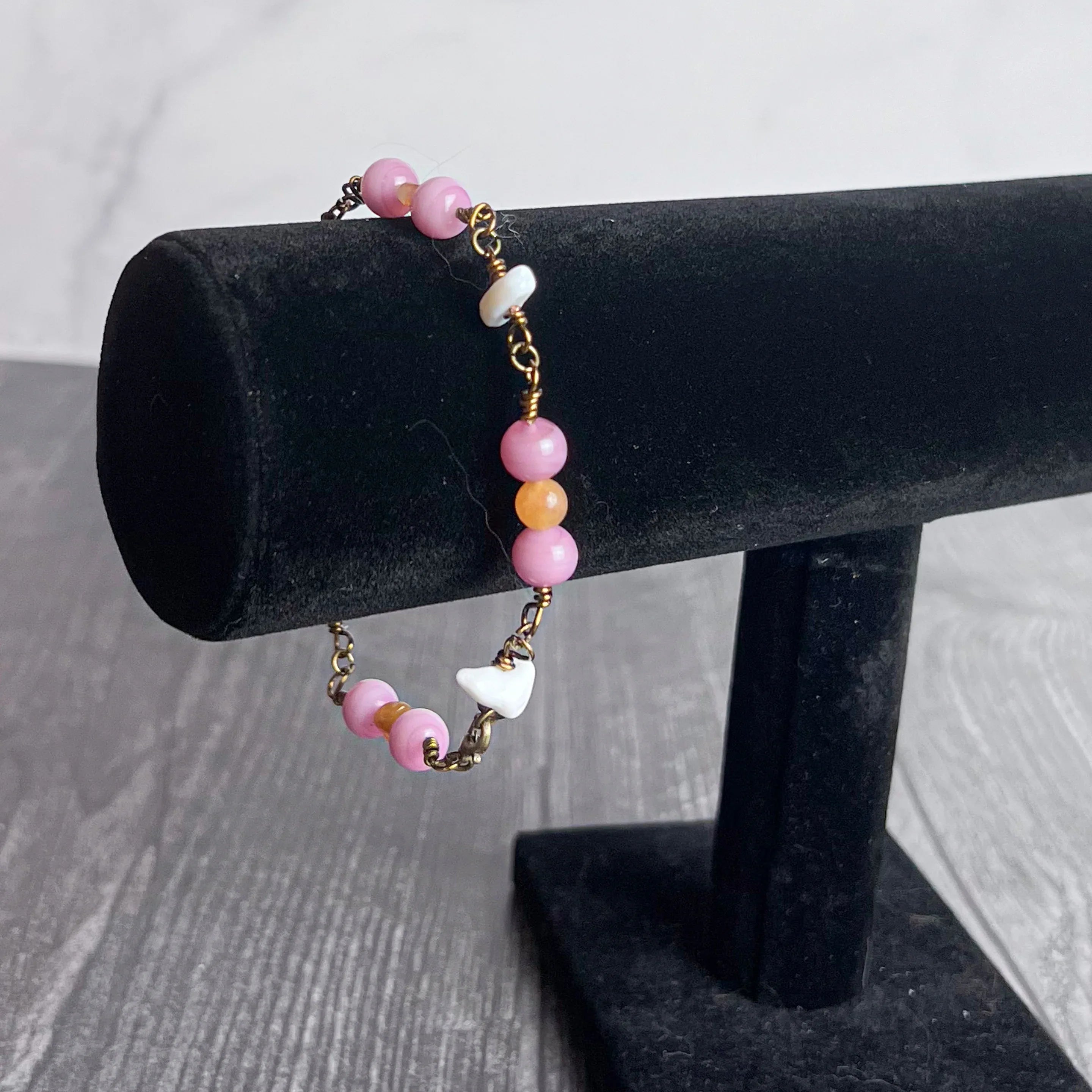 Glowing Lantern Bracelet -Handmade Agate Link Bracelet - Simply Rustic Jewelry