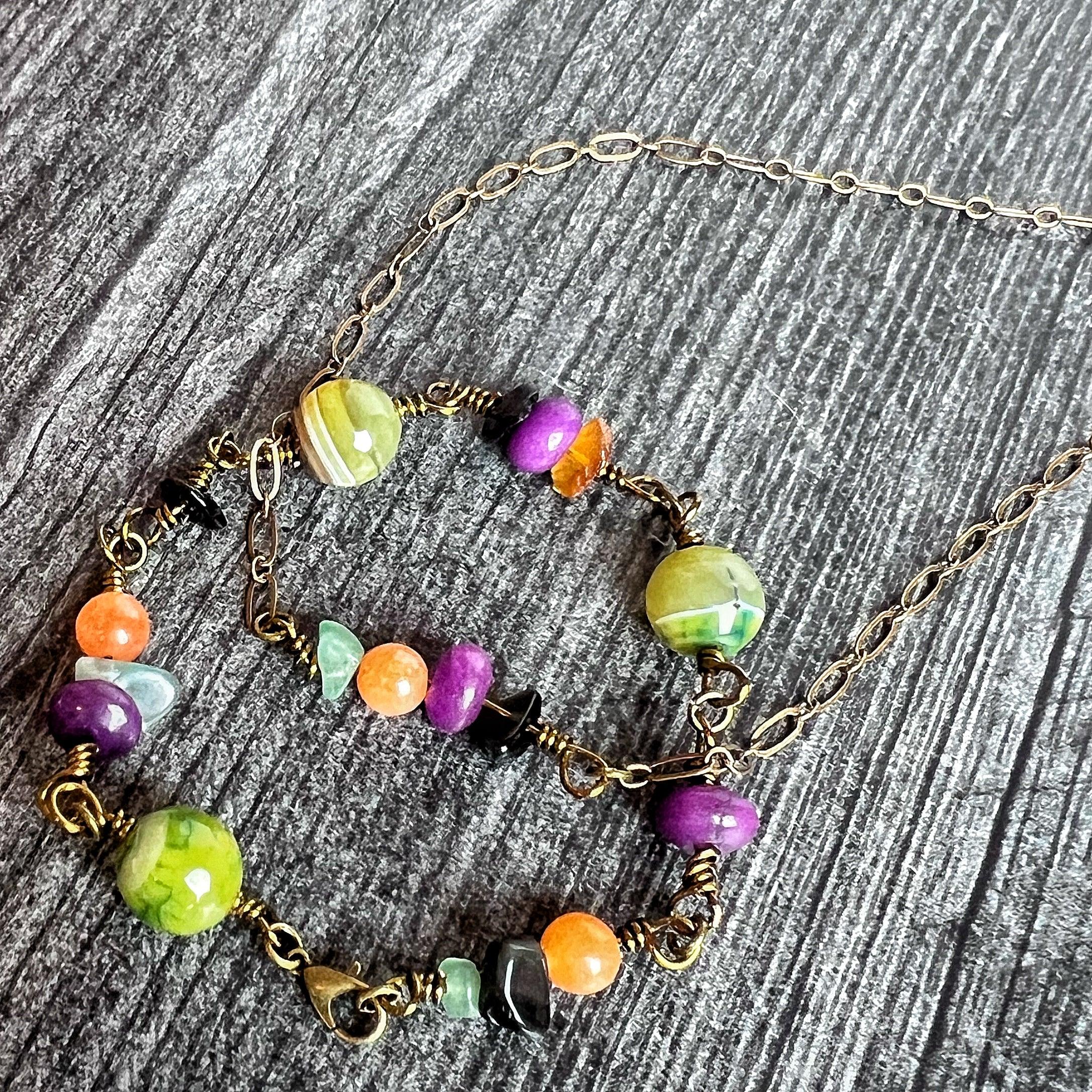 Hallows Eve Collection -Handmade Matching Beaded Bar Necklace and Link Bracelet Set -Halloween Jewelry Sets - Simply Rustic Jewelry
