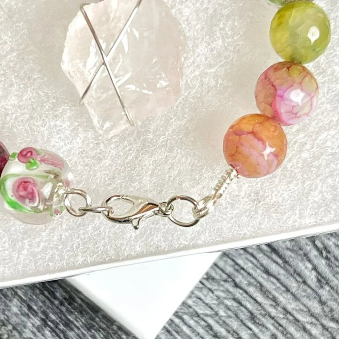 Timeless Rose Collection - Handmade Agate and Glass Beaded Bracelet - Simply Rustic Jewelry