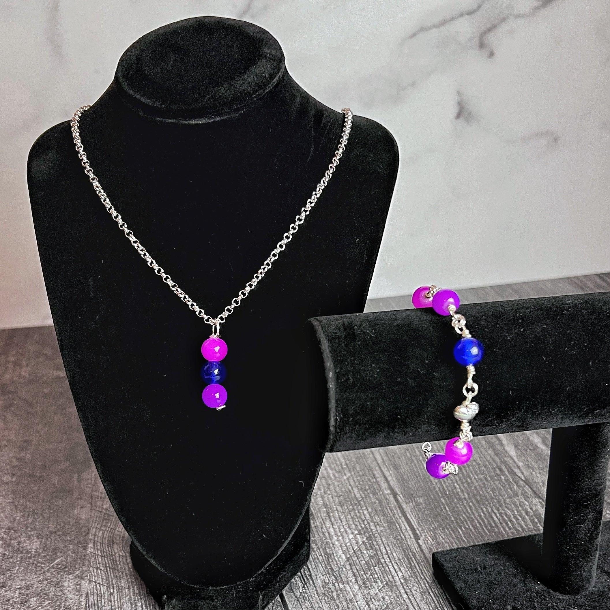 Fluid Spectrum Collection -Matching Necklace and Bracelet Set With Glass Beads - Simply Rustic Jewelry