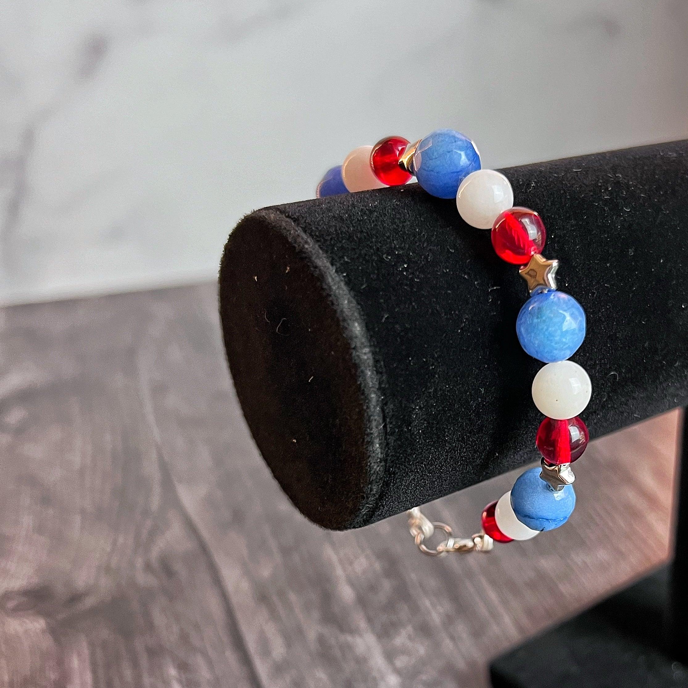 Fire Cracker Bracelet -Simple Beaded Bracelet - Dragon's Vein Agate, Selenite and Glass Beads - Simply Rustic Jewelry