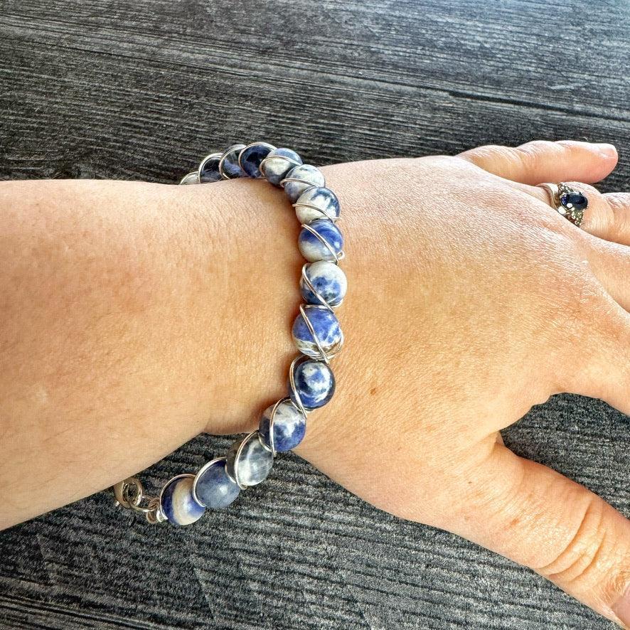 Winter Breeze Collection -Matching Sodalite Wire - Wrapped Necklace and Wire Wrapped Bracelet Set - Simply Rustic Jewelry