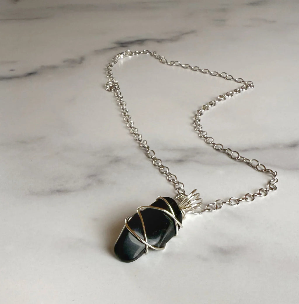 Gothic Glam Necklace - Handmade Wire-Wrapped Obsidian Pendant Necklace - Simply Rustic Jewelry