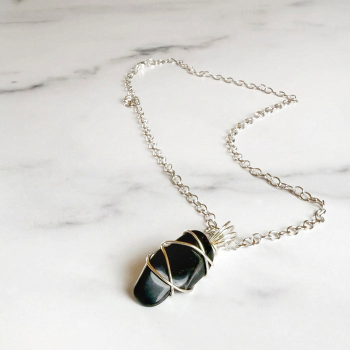 Gothic Glam Necklace - Handmade Wire-Wrapped Obsidian Pendant Necklace - Simply Rustic Jewelry