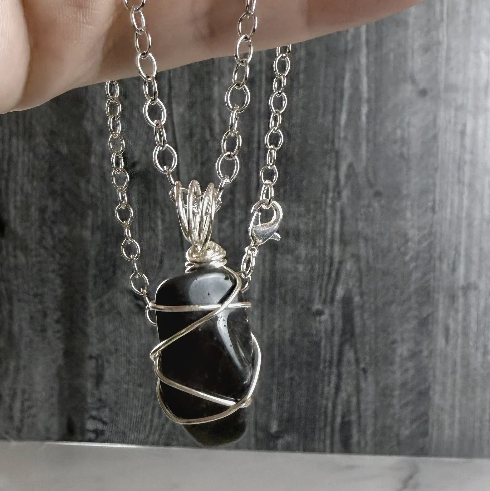 Gothic Glam Necklace - Handmade Wire-Wrapped Obsidian Pendant Necklace - Simply Rustic Jewelry