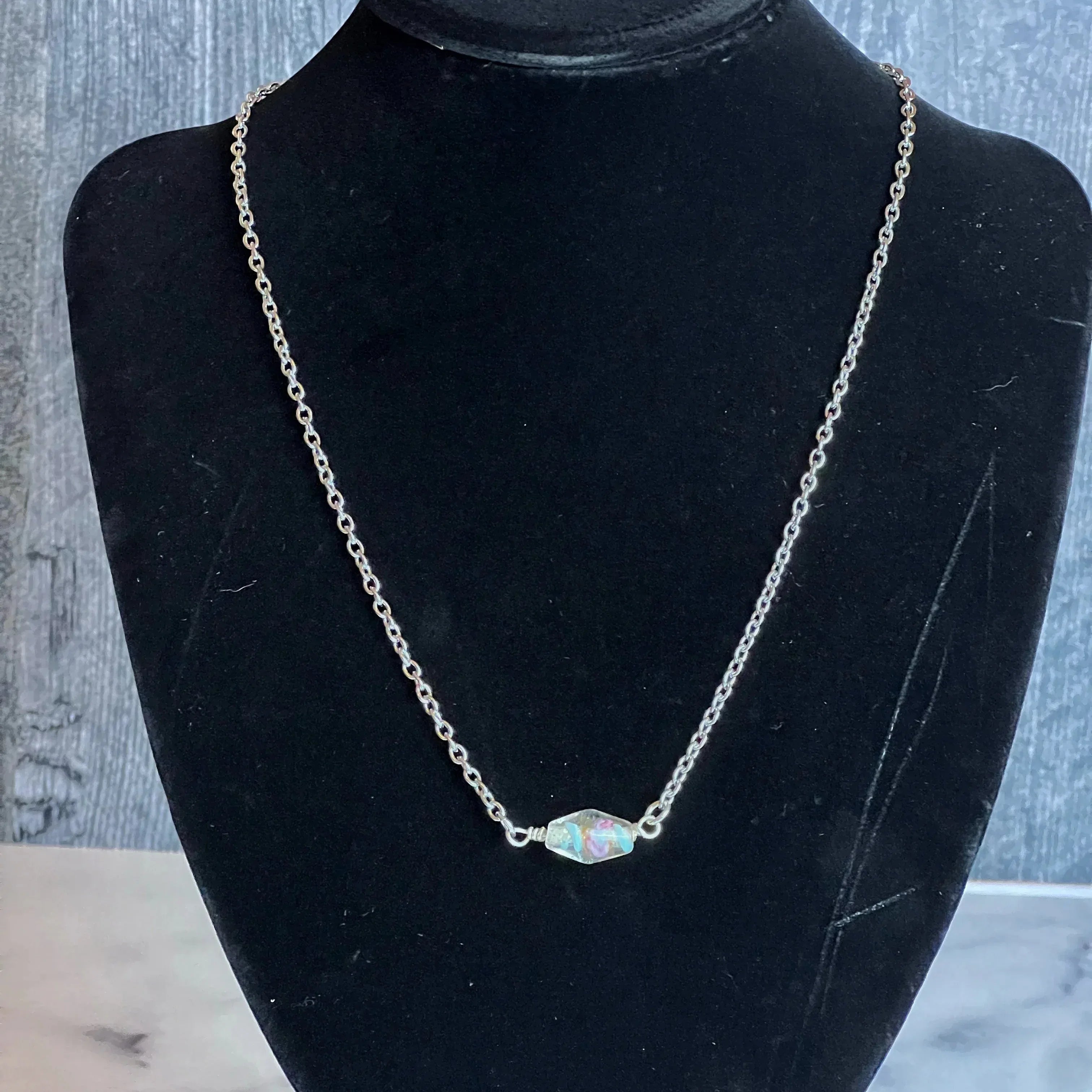 Pastel Primrose Collection -Handmade Matching Glass Necklace and White Malaysian Jade Bracelet Set - Simply Rustic Jewelry