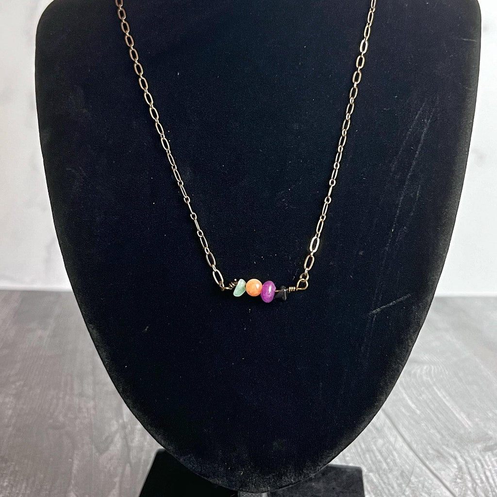 Hallow's Eve Necklace -Beaded Bar Pendant Necklace - Obsidian,Citrine ,Amethyst, and Jade - Simply Rustic Jewelry