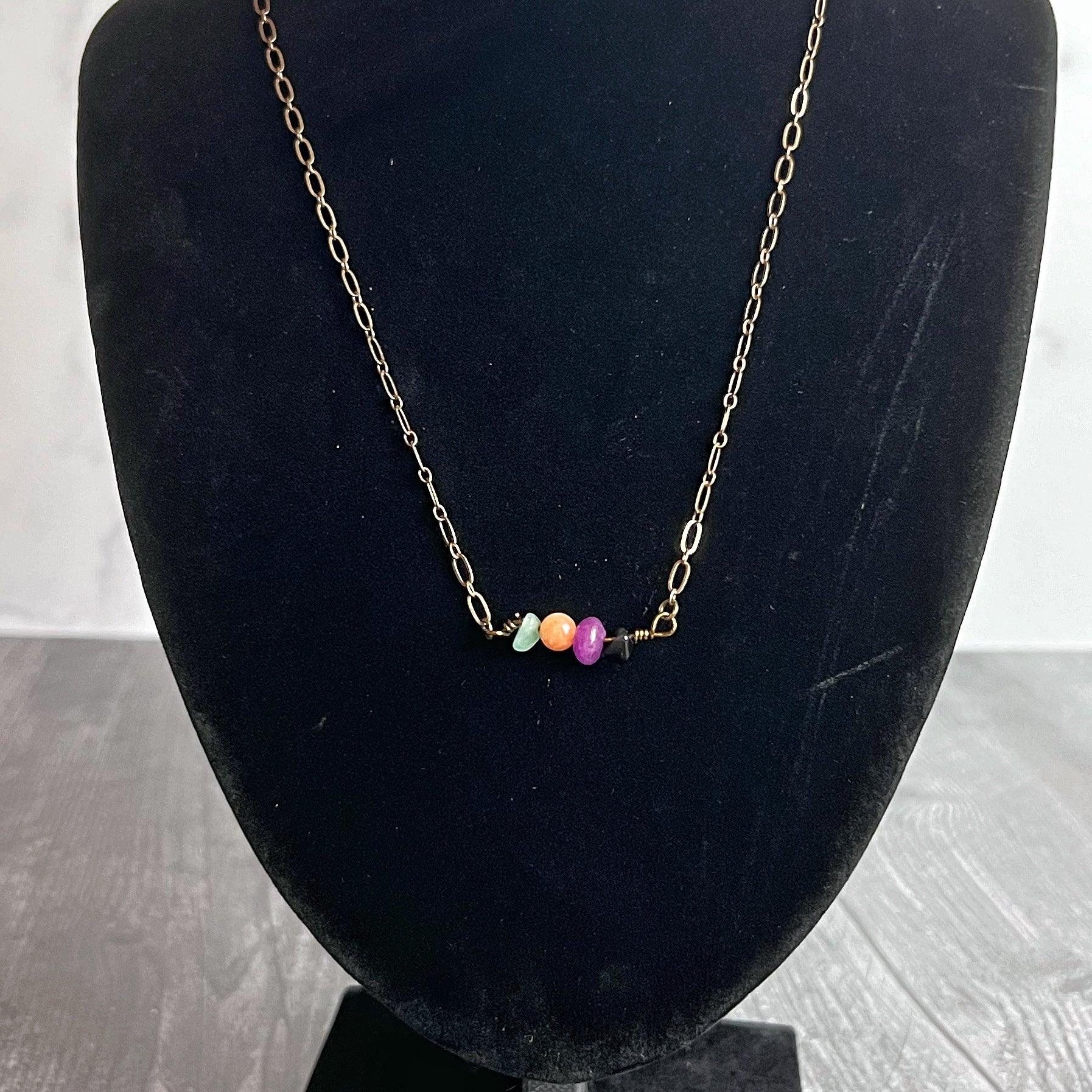 Hallow's Eve Necklace -Beaded Bar Pendant Necklace - Obsidian,Citrine ,Amethyst, and Jade - Simply Rustic Jewelry