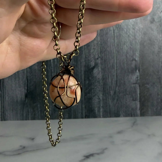 Raw Sienna Necklace - Handmade, Wire Wrapped Sunstone Pendant Necklace - Simply Rustic Jewelry