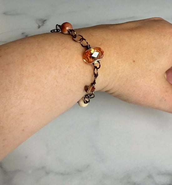 Raw Sienna Bracelet - Handmade Sunstone Link Bracelet - Simply Rustic Jewelry