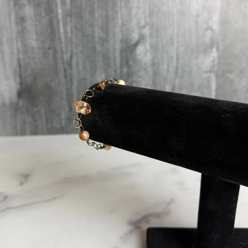 Raw Sienna Bracelet - Handmade Sunstone Link Bracelet - Simply Rustic Jewelry