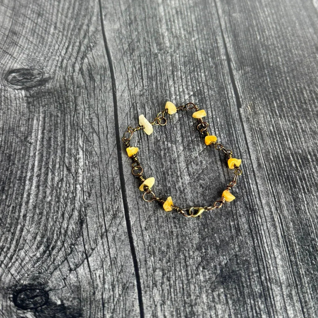 Smoldered Root Bracelet - Citrite Bead Chip Link Bracelet - Simply Rustic Jewelry