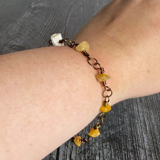 Smoldered Root Bracelet - Citrite Bead Chip Link Bracelet - Simply Rustic Jewelry